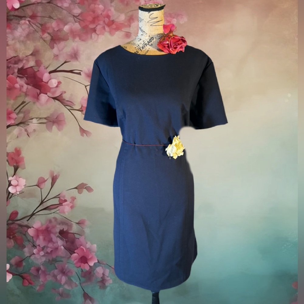 Vince Camuto Navy Short-Sleeve Sheath Dress